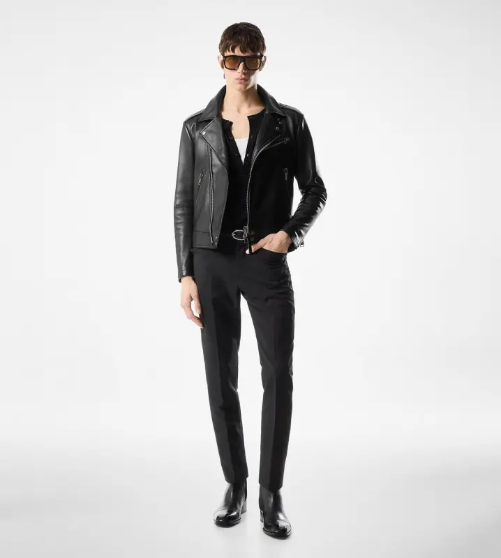 GRAIN LEATHER ASYMMETRIC BIKER BLACK online